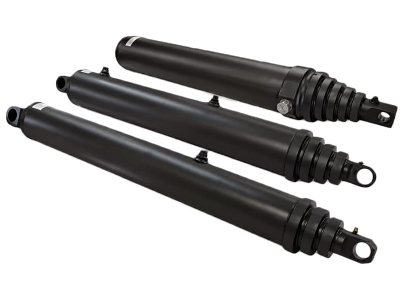 Black multi-stage telescopic welded hydraulic cylinders, telescopic hydraulic ram