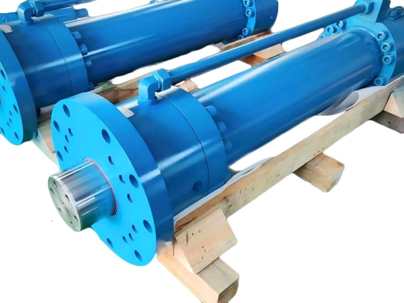 High pressure heavy duty front flange hydraulic cylinder with external buffer pipeline