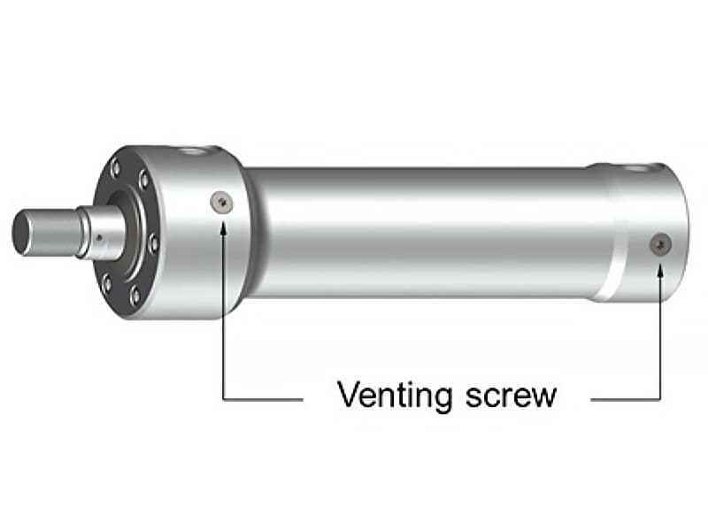 Hydraulic cylinder with venting screw air vent hole design