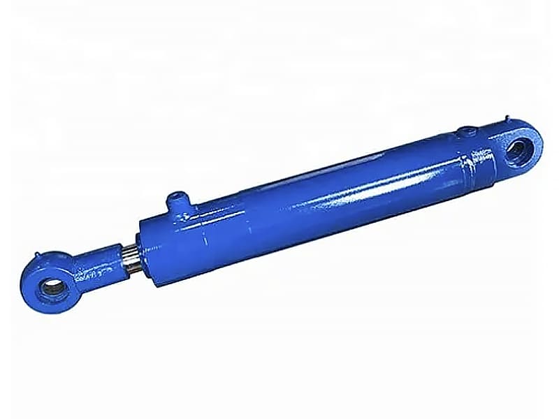 Double eye gravity return single acting hydraulic cylinder, blue painted