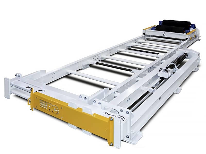 Conveyor machine with single acting hydraulic cylinder for production line