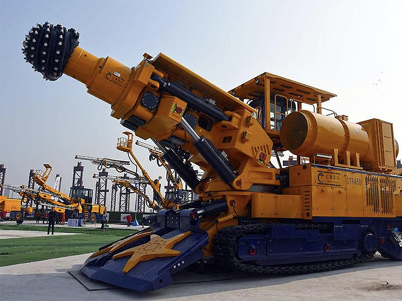 Yellow crawler mining roadheader machine, boom lifting and adjusting hydraulic cylinder system for coal mine tunneling engineering