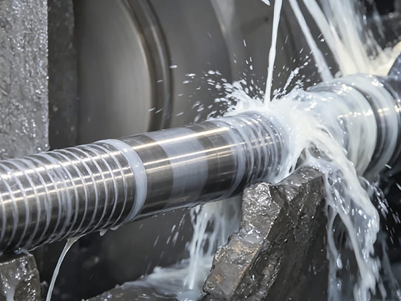 CNC precision grinding and polishing of hydraulic cylinder piston rod, cooling liquid flushing metal surface, ultra-low surface cleanliness standard 0.05 for high pressure hydraulic ram