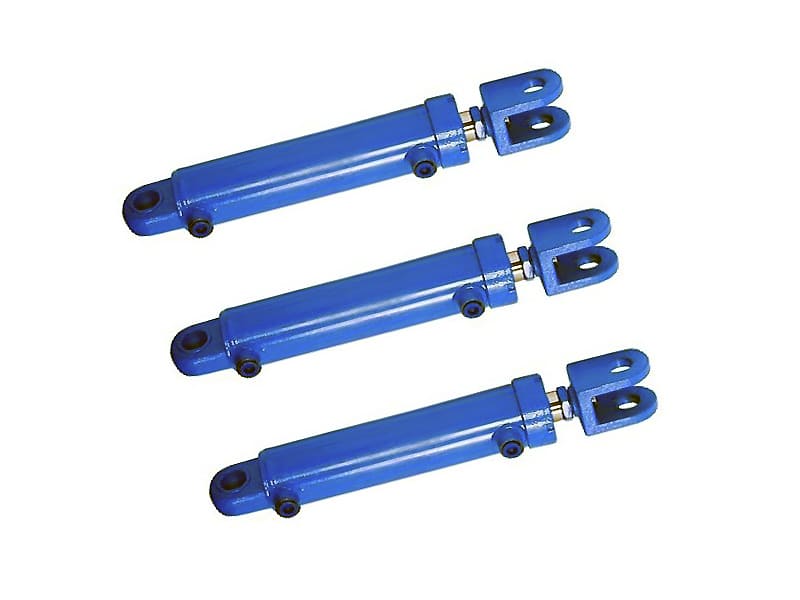 Small blue tie‑rod hydraulic cylinder double clevis ends for light industrial machinery