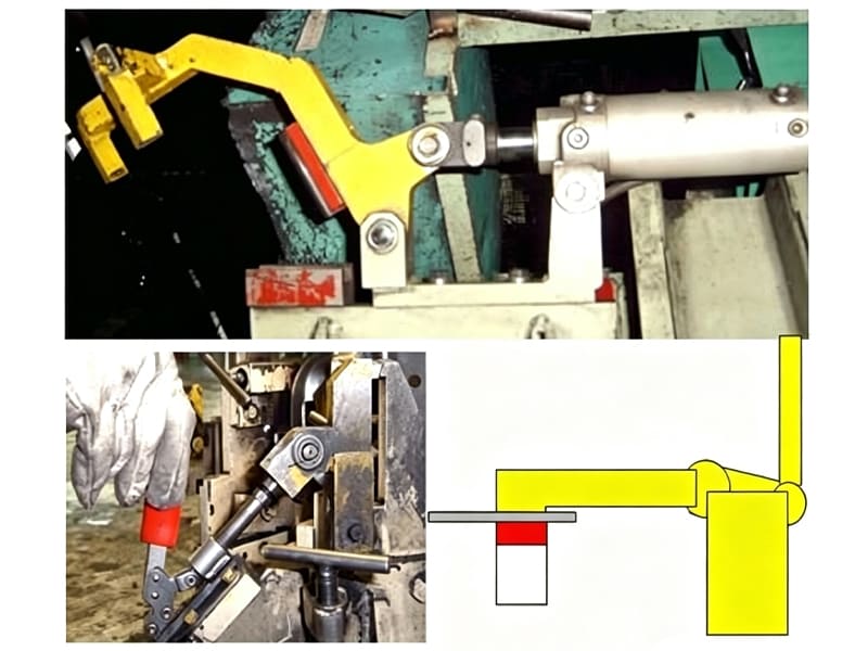Pneumatic cylinder driven hinge type clamping manipulator for industrial workpiece positioning