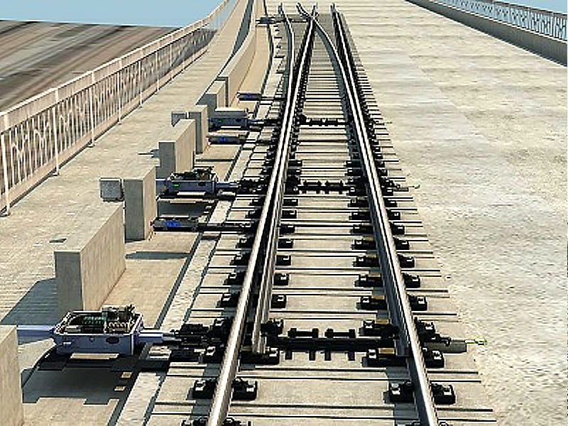 Hydraulic actuators installed for rail track switch turnout system