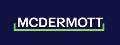 McDermott Corporate Logo with Green Frame Line on Dark Navy Background