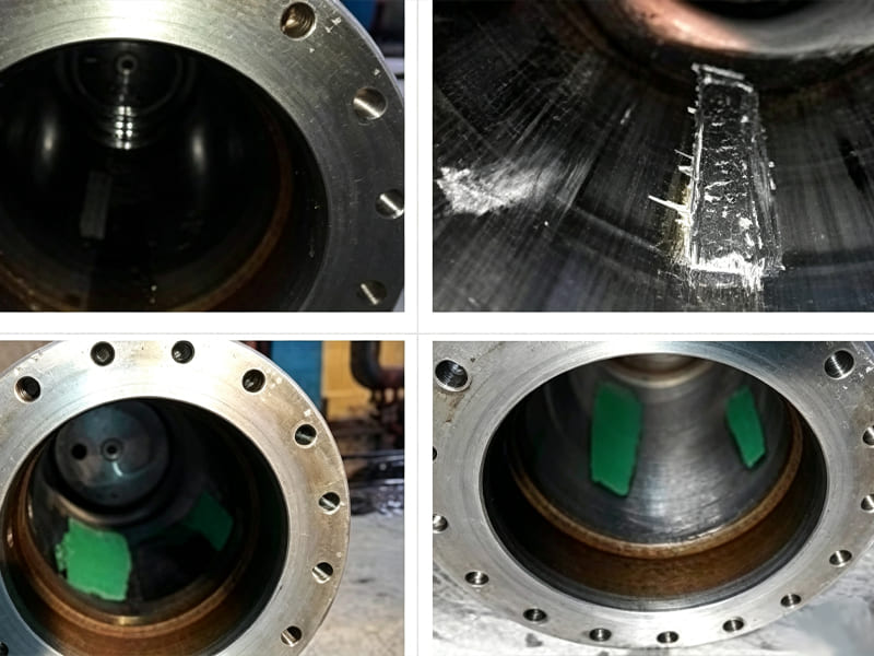 Scratched and worn inner wall of hydraulic cylinder barrel maintenance inspection