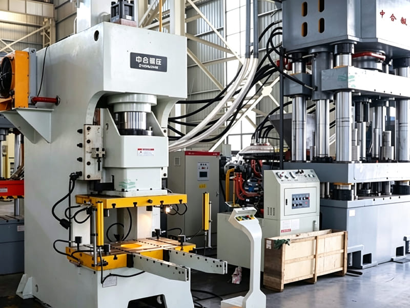 Large hydraulic press machine equipment inside industrial workshop