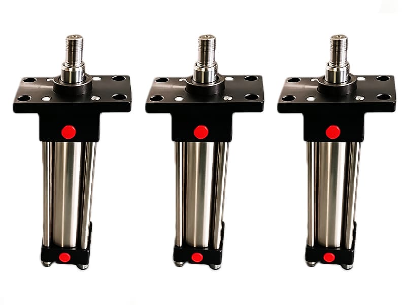 Three flange‑mount tie‑rod hydraulic cylinders with stainless steel barrel