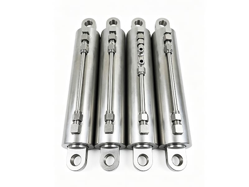 Four stainless steel hydraulic cylinders with external oil pipe assembly