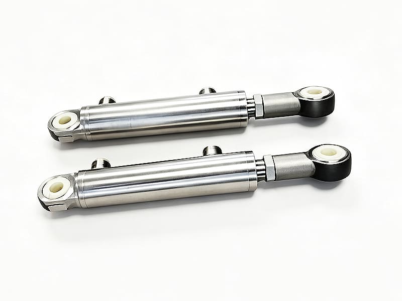 Small stainless steel hydraulic cylinder with spherical rod end joints