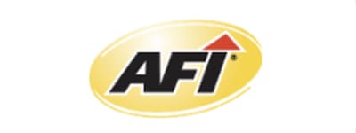 Official AFI logo, yellow gradient oval badge, bold black AFI text with small red triangle trademark symbol on plain white background, partner brand graphic