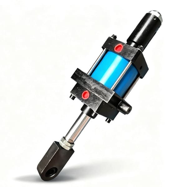 Adjustable double‑rod hydraulic cylinder with end joint and buffer structure on white background