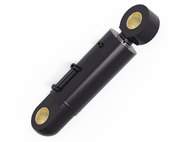3D model of double earring hydraulic cylinder, black painted hydraulic ram