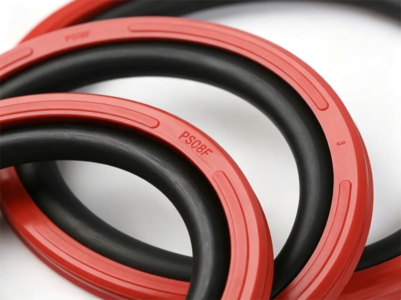 Red‑black PS08F type shaft hydraulic oil seal rings close‑up view