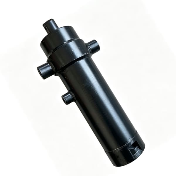 Black multi‑stage telescopic hydraulic cylinder for tipping truck, white background