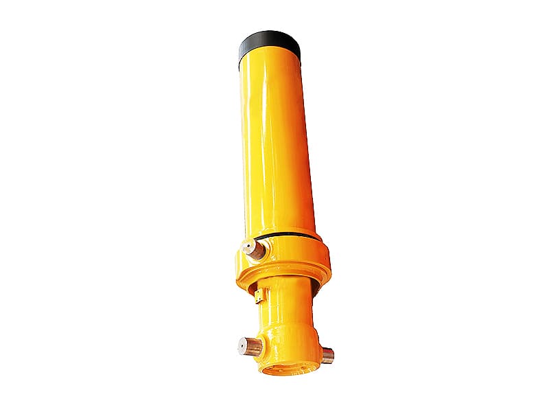 Orange multi‑stage telescopic hydraulic cylinder, white background product shot