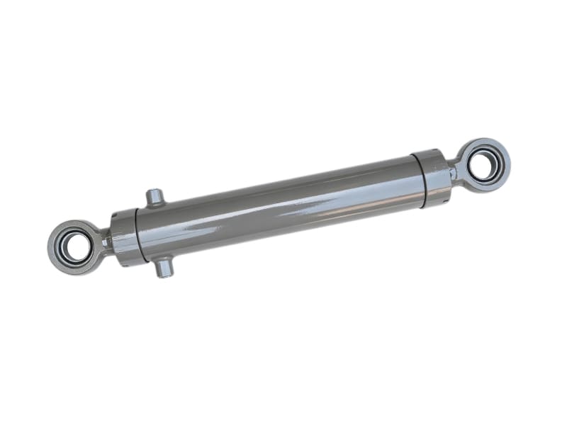 Silver grey eye-to-eye hydraulic cylinder, both ends with spherical bearing eyes