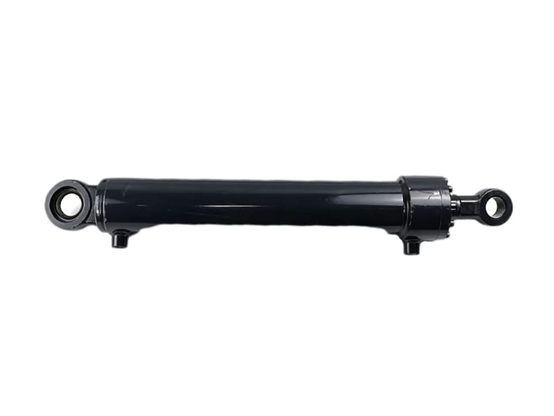 Black welded hydraulic cylinder with two mounting eyes for engineering machinery