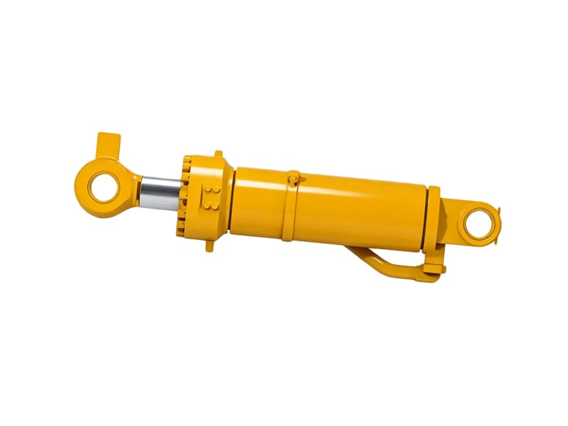 Yellow large bore hydraulic cylinder with built-in pipeline for loaders