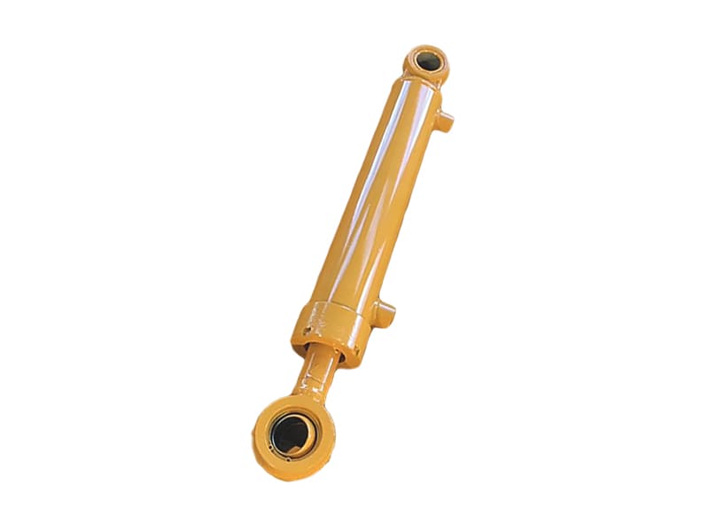 Yellow single acting hydraulic cylinder with eye mount for wheel loader