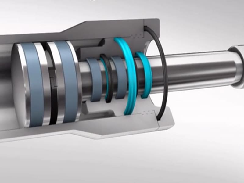 Cross-section view of hydraulic cylinder piston and rod sealing assembly