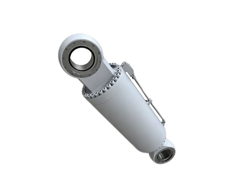 White large bore hydraulic cylinder with heavy flange and tie rod structure