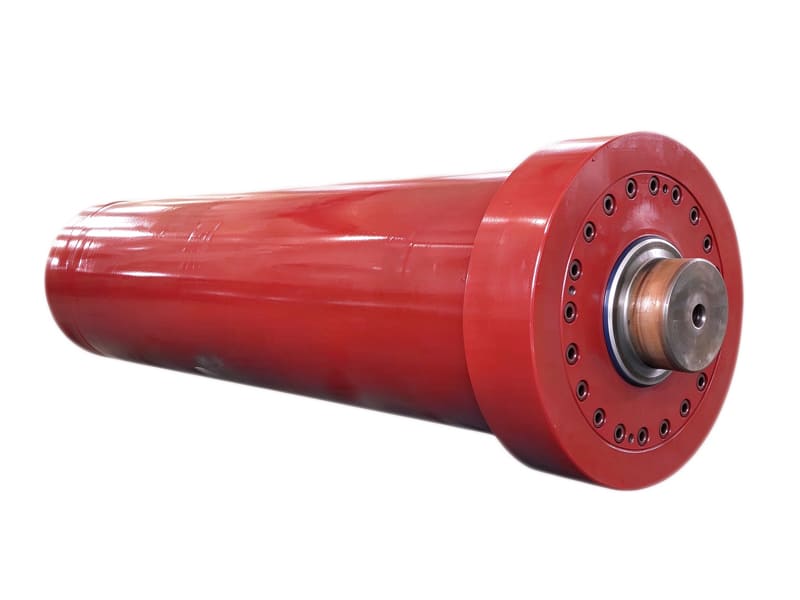 Large diameter red heavy-duty hydraulic cylinder, high pressure hydraulic actuator for rail maintenance equipment