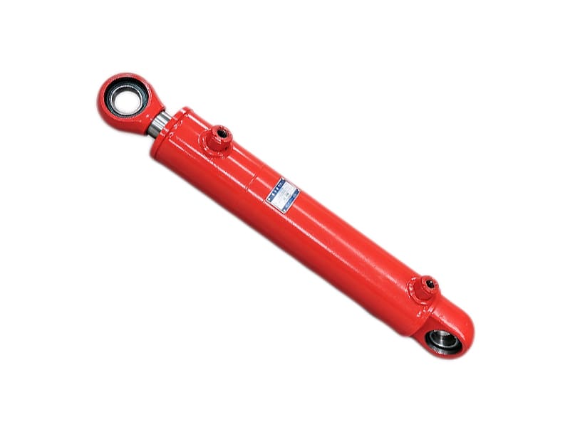 Red double ended pivot eye hydraulic cylinder, welded construction hydraulic ram for engineering equipment