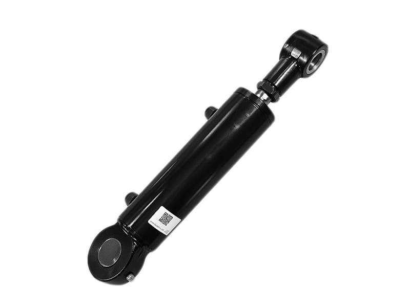 Black welded hydraulic cylinder with both end eyes, adjustable rod end, construction machinery hydraulic ram.