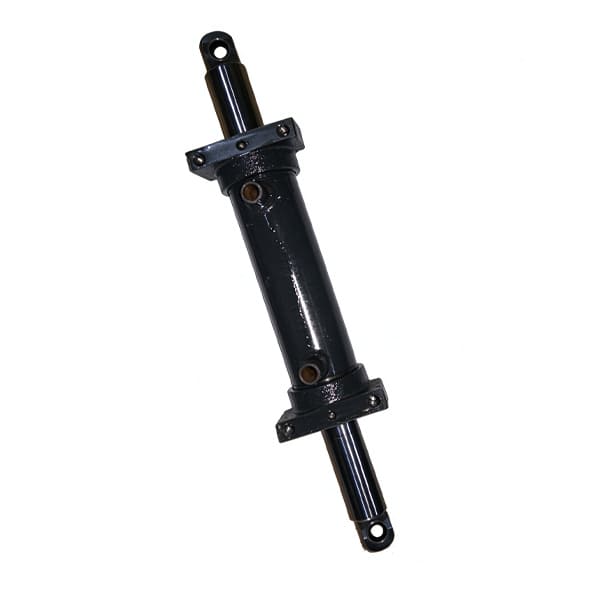 Double rod hydraulic cylinder with middle flange mounting