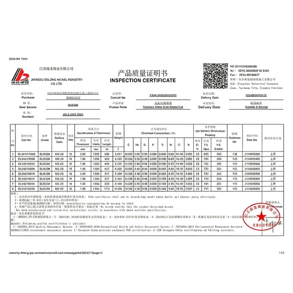 Material test certificate for alloy steel pipe and bar products